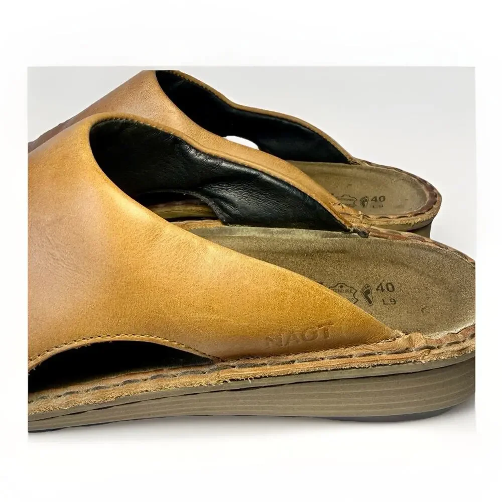 NAOT Ardisia Women's Latte Brown Leather Open Toe Slide Sandals Size 40 (US 9)
